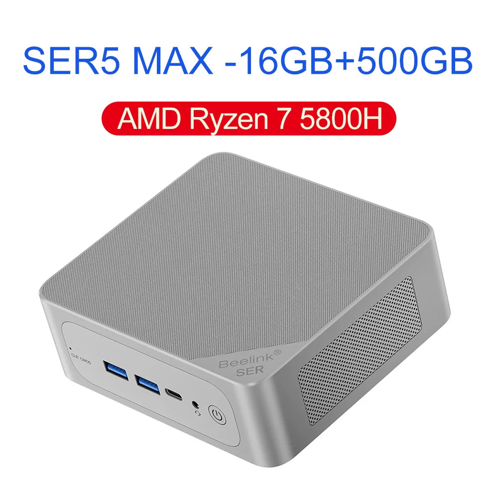 Beelink Ryzen 7 5800H SER5 Pro Max Mini PC AMD DDR4 16GB RAM 500GB NVME SSD Support WiFi6 4K HD Triple Screen Desktop Computer