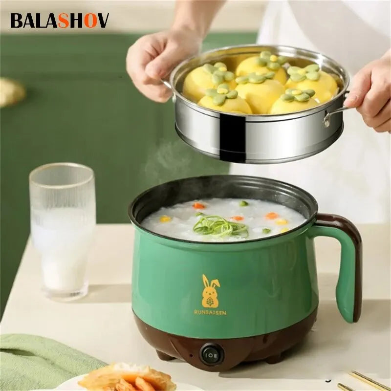 Mini cuisinière électrique pour la cuisine à domicile 2 personnes nourriture nouilles simple/double couche multifonction poêle antiadhésive machine de cuisson à la vapeur