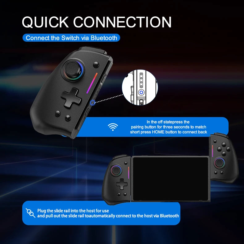 Manette de jeu sans fil LinYuvo KS42 Meteor Light avec 8 lumières RVB de couleur pour Switch/Lite/OLED, avec programmable, turbo et vibration