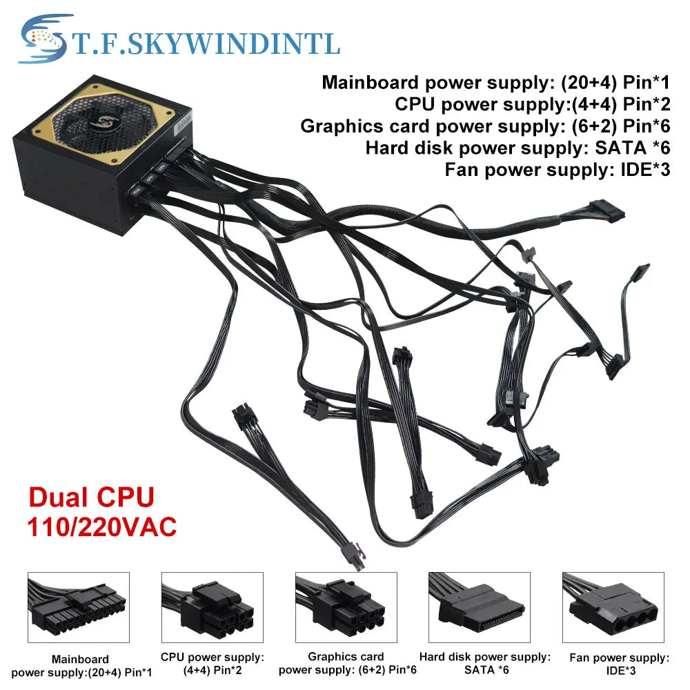 T.F.SKYWINDINTL NEW Gold 1000W Computer TF1000 Full Modular PC Power Supply Medal Active PFC ATX