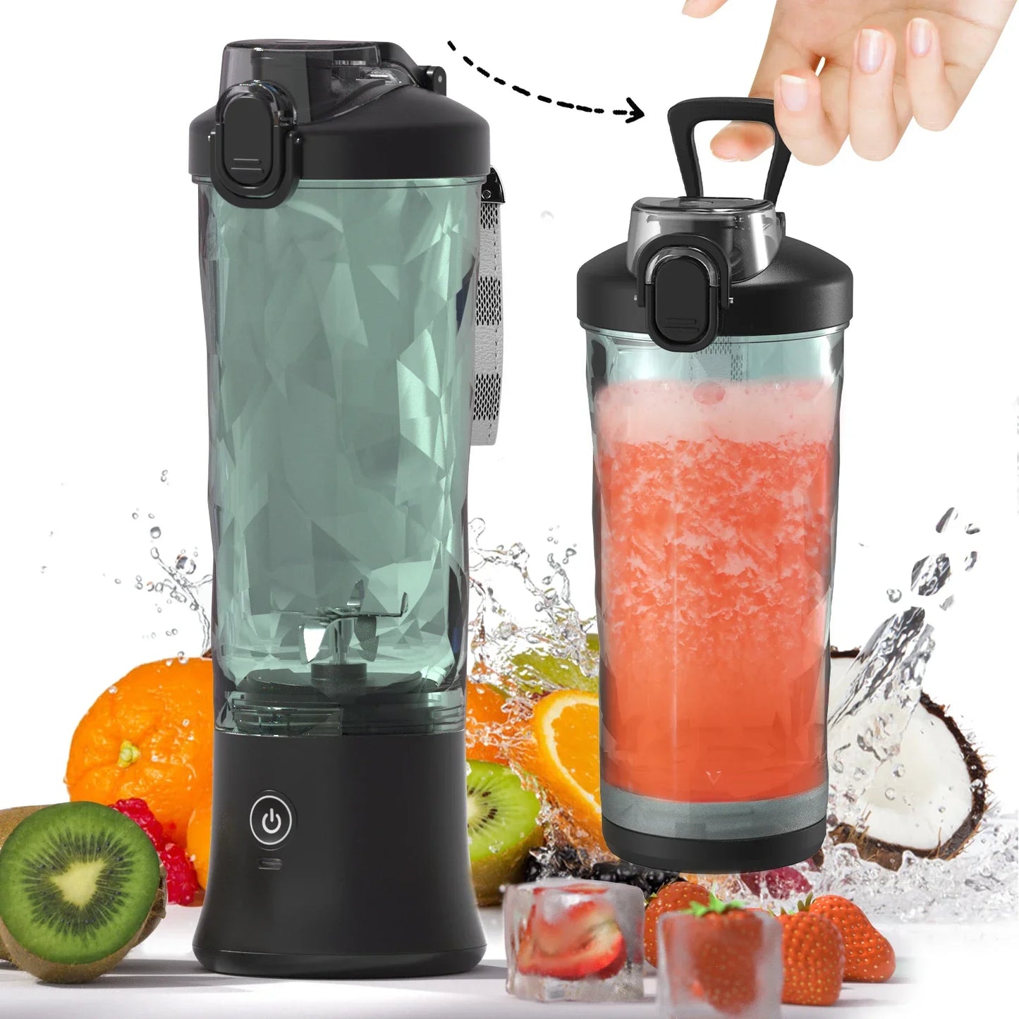 Mixeur électrique portable 600 ml, mixeur de fruits, 4000 mAh, rechargeable par USB, mini mixeur multifonction pour smoothies