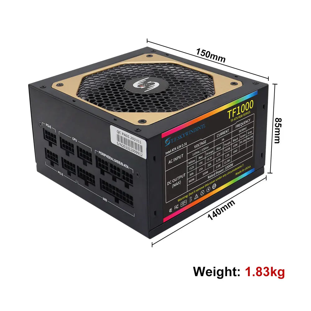 T.F.SKYWINDINTL NEW Gold 1000W Computer TF1000 Full Modular PC Power Supply Medal Active PFC ATX