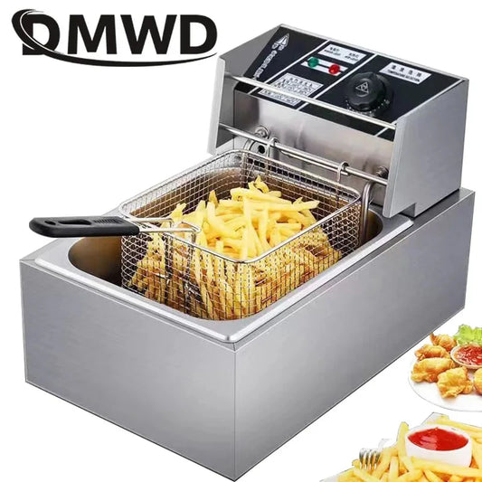 Electric Deep Fryer Stainless Steel Commercial Electric Fryer Household Chips Frying Pan French Fries Making Machine 6L EU