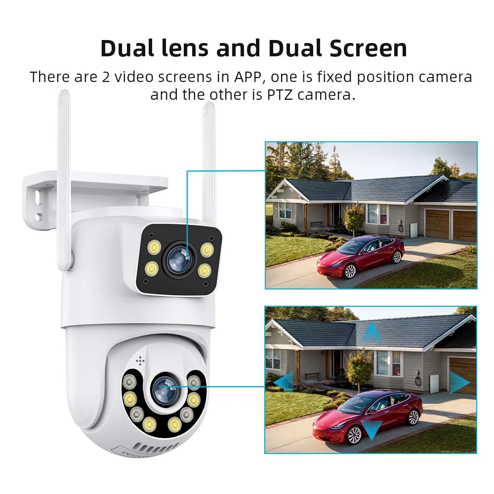 Caméra WIFI 4K 8MP double écran double objectif Caméra PTZ 2K Caméra de sécurité extérieure IP66 étanche à suivi automatique Surveillance ICSEE