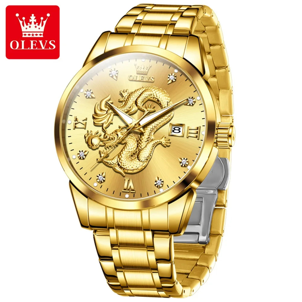 OLEVS New Dragon Watch Homme Acier Inoxydable Étanche Date Automatique Échelle De Diamant Montres-Bracelets Montre À Quartz De Luxe Originale pour Hommes