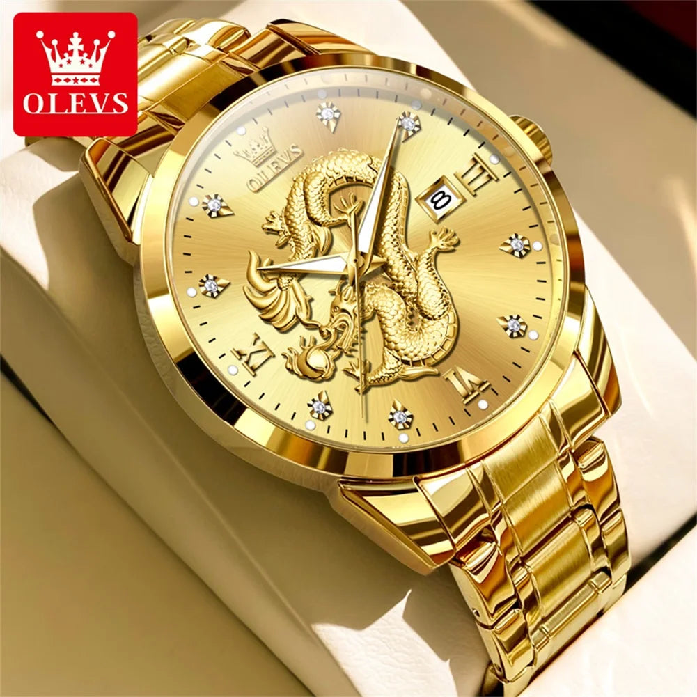 OLEVS New Dragon Watch Homme Acier Inoxydable Étanche Date Automatique Échelle De Diamant Montres-Bracelets Montre À Quartz De Luxe Originale pour Hommes