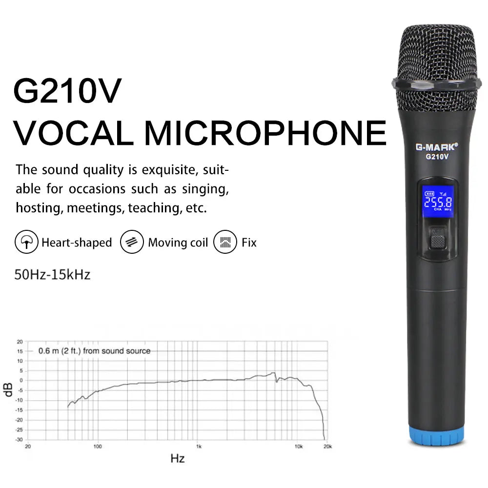 Wireless Microphone G-MARK G210V Professional 2 Channels Handheld Karaoke Mic For Party Meeting Church Show Home