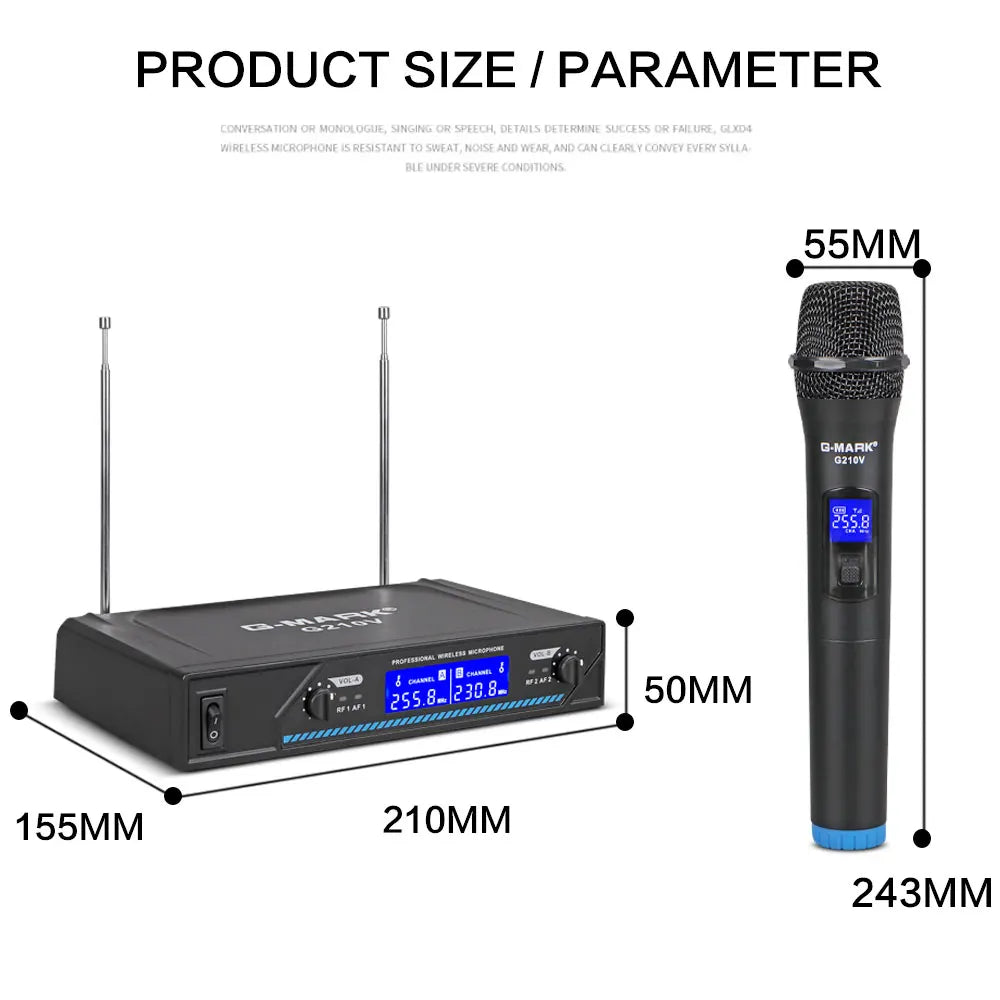 Wireless Microphone G-MARK G210V Professional 2 Channels Handheld Karaoke Mic For Party Meeting Church Show Home