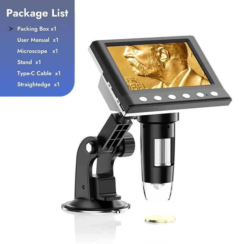 Hayve 4.3'' Digital Microscope 1600X USB Microscope 1080p Soldering Microscope with 8 LEDs Compatible with Windows/Mac OS (DM7)