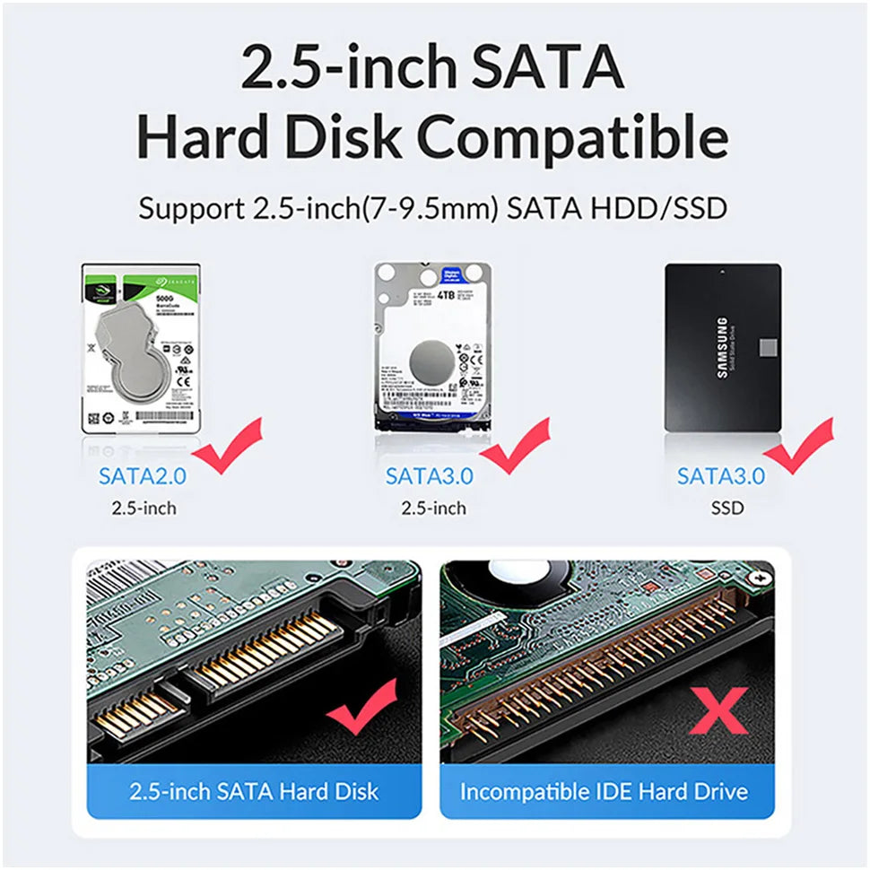 Yottamaster 2.5 inch HDD SSD Enclosure SATA to USB A C 3.0 Adapter Hard Drive Disk External Case 6Gbps UASP HD Storage Box Cover