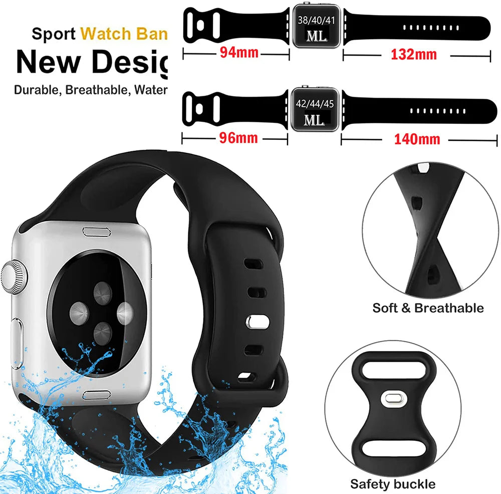 Silicone sport band For apple watch Ultra 49mm series 9-8-7 41mm 45mm correa 44mm 40mm waterproof bracelet iwatch 6 5 4 SE Strap