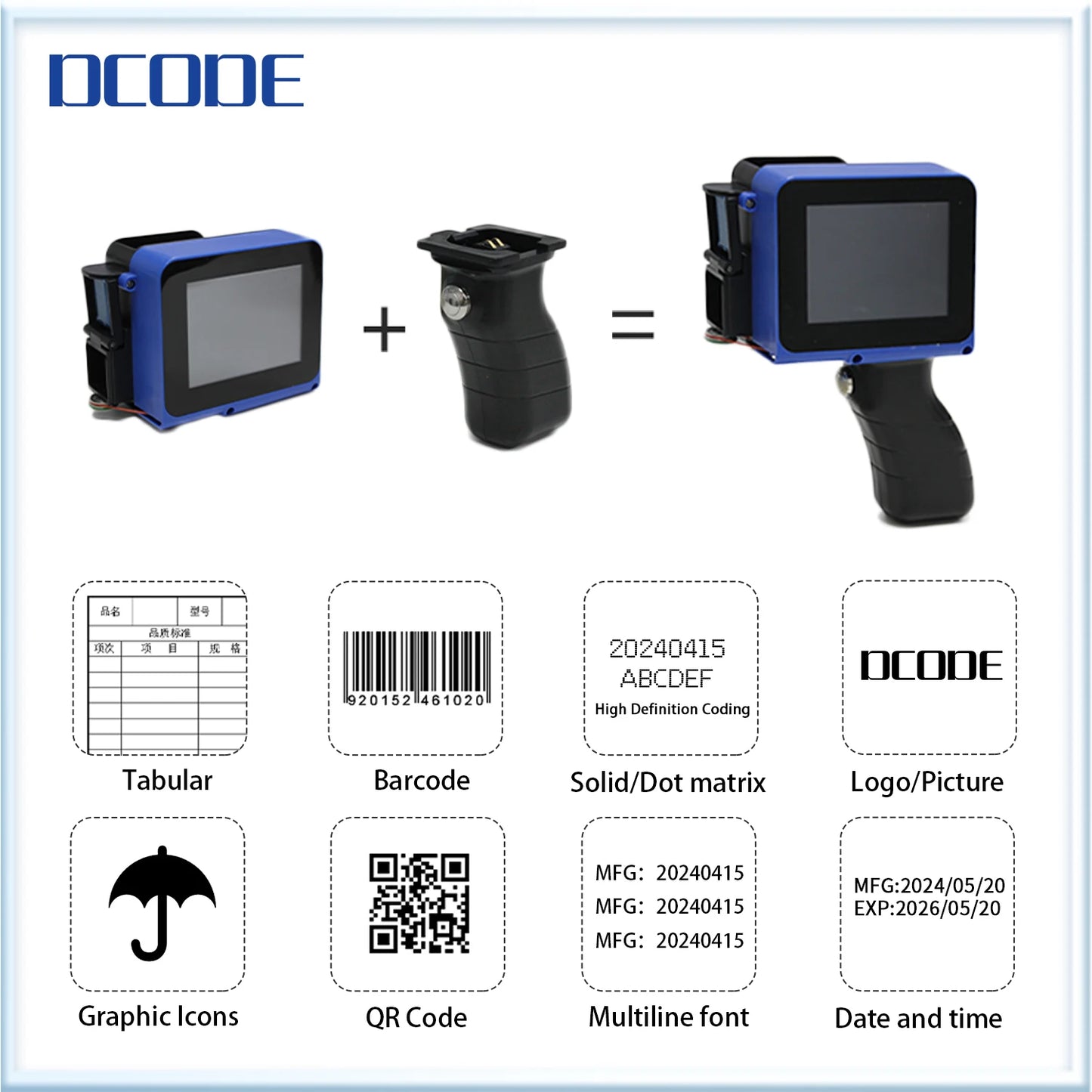 Imprimante à jet d'encre portable mini DCODE DC12 12,7 mm Machine de codage de date de logo d'image de code-barres QR non crypté