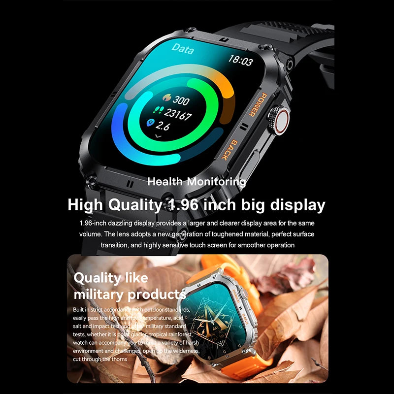 Men Smart Watch Blood Oxygen Blood Pressure Heart Rate Sleep Monitoring Ai Voice/Bluetooth Call Smart Voice Assist Ip68 Movement