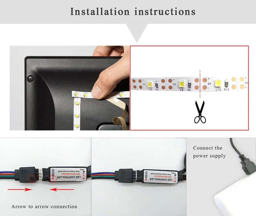 Bande lumineuse LED USB 5 V 5050 RVB avec Bluetooth, Wifi, application, télécommande, éclairage de pièce, 1 à 30 m, ruban de rétroéclairage