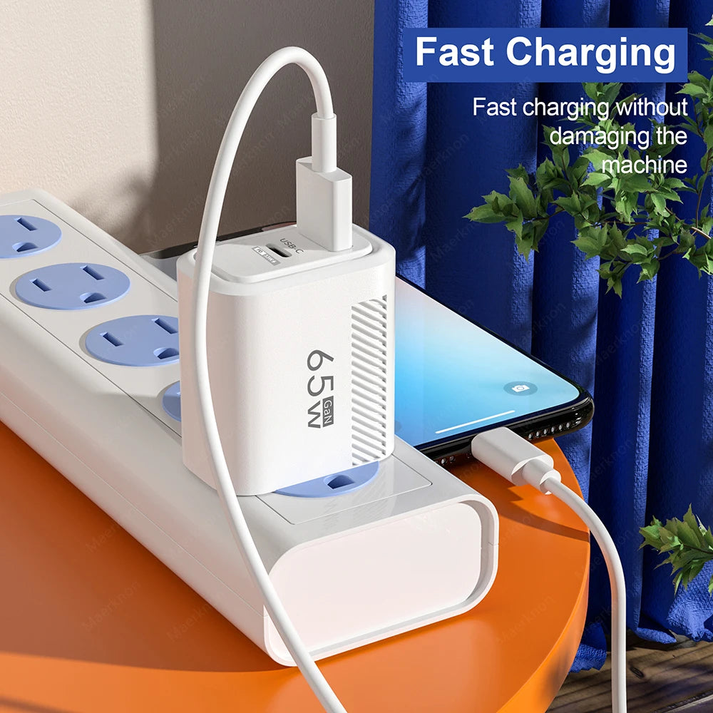 Chargeur USB C total 65 W GaN Chargeur mural à charge rapide pour iPhone Samsung Xiaomi Adaptateur de chargeur de téléphone à charge rapide UE/US