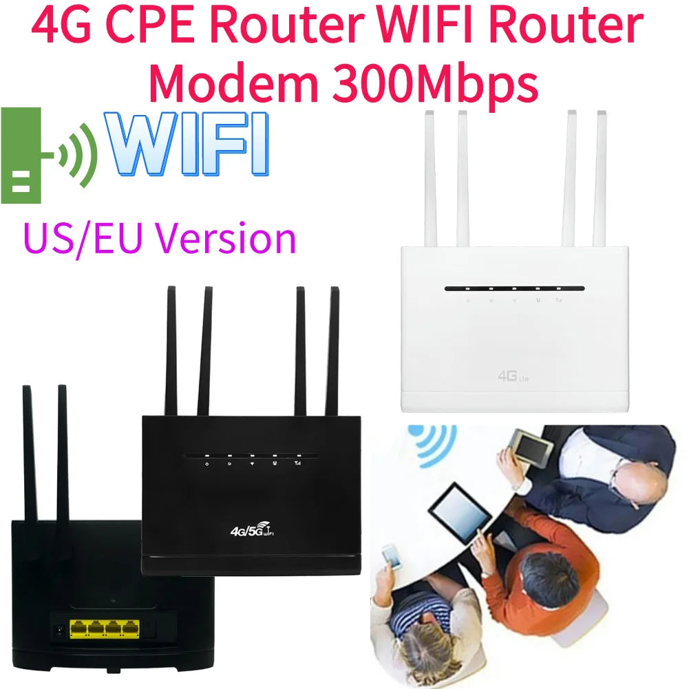 Routeur sans fil 4G CPE Modem 300 Mbp Routeur WIFI 4G LTE 4 antennes externes RJ45 WAN LAN avec emplacement pour carte SIM pour la maison/le bureau