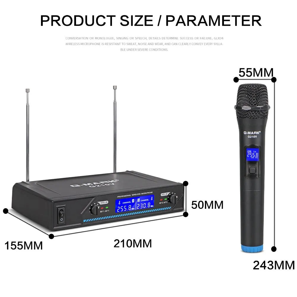 Wireless Microphone G-MARK G210V Professional 2 Channels Handheld Karaoke Mic For Party Meeting Church Show Home