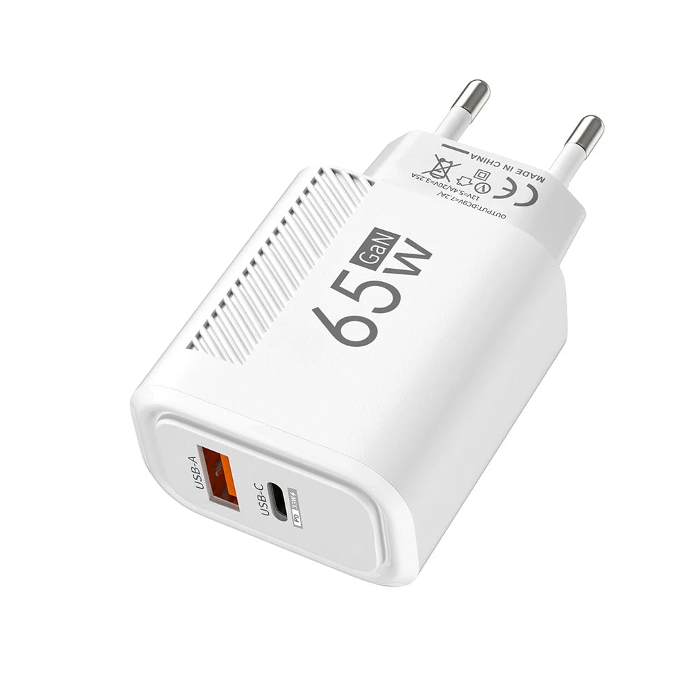 Chargeur USB C total 65 W GaN Chargeur mural à charge rapide pour iPhone Samsung Xiaomi Adaptateur de chargeur de téléphone à charge rapide UE/US