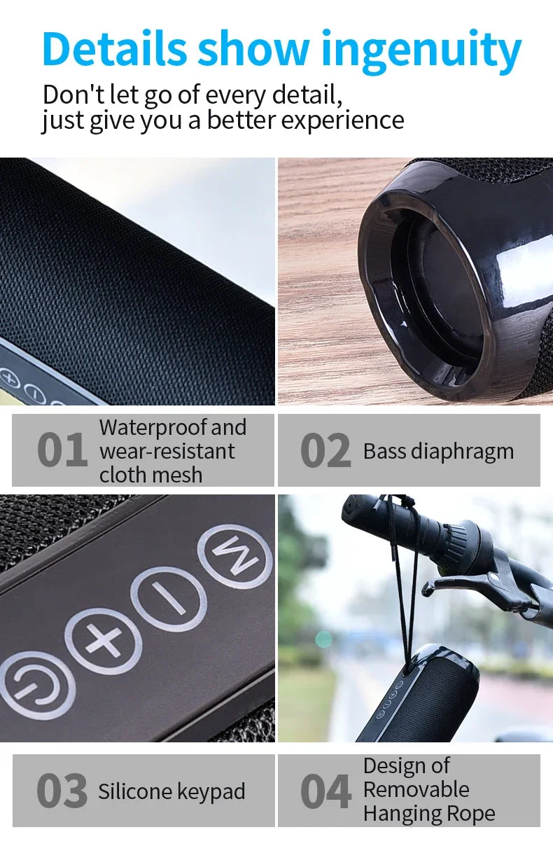 TG117 Portable Bluetooth Speaker Outdoor Wireless Woofer Free Call /FM/TF Card/USB Flash Drive Connect Mobile Phone/Tablet/TV