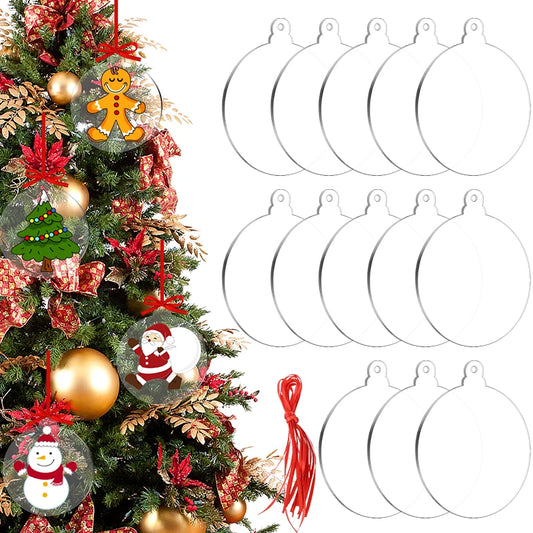 10pcs Acrylic Discs Christmas Tree Hanging Ornament DIY Blank Circle Xmas New Year Decorations for Home Clear Bauble Ball Crafts