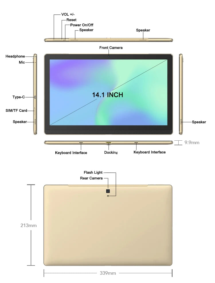 Global Firmware 14.1 inch Large Screen Tablet Pc Android 12.0 12+256GB GPS Phone Call 5G WiFi Tablets Планшет 14“ Game Study PAD