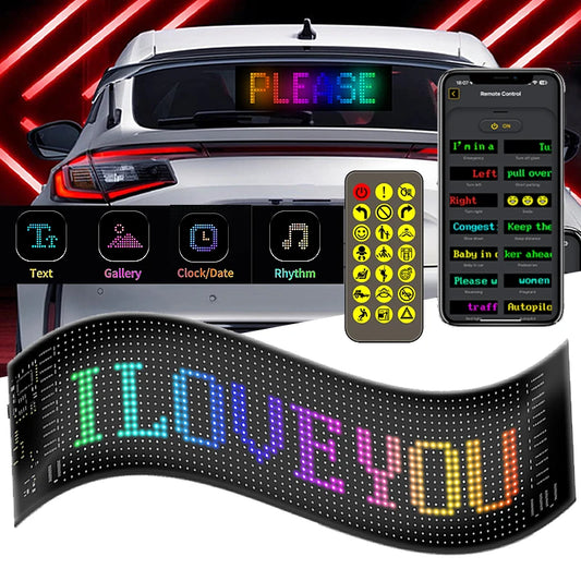 Car LED Matrix Pixel Panel DIY RGB LIghting Graffiti Scrolling Text Board Windshield Advertising Screen Bluetooth APP Control