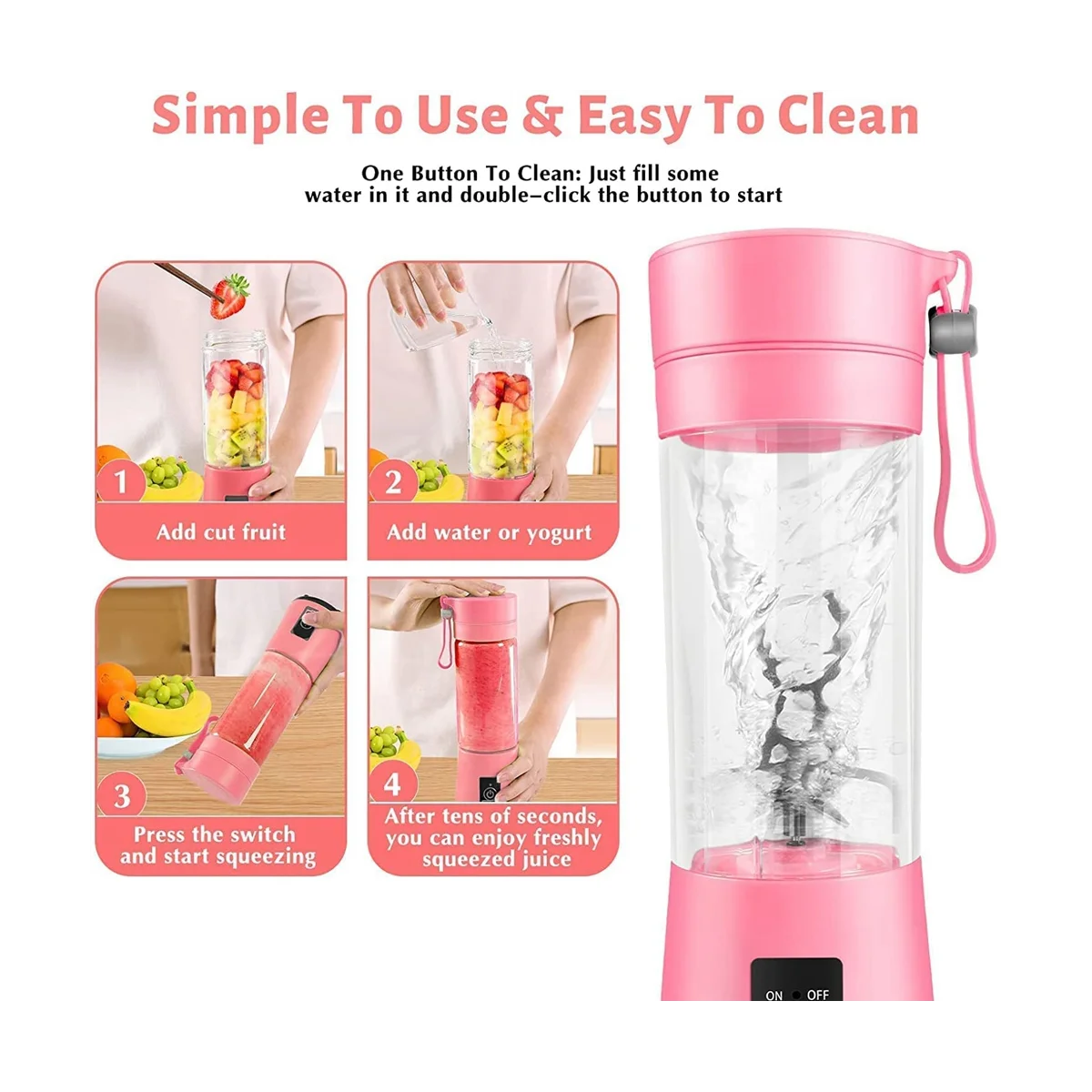 Portable Blender Mini Blender for Shakes and Smoothies Rechargeable USB 380Ml Traveling Fruit Juicer Cup with 6 Blades