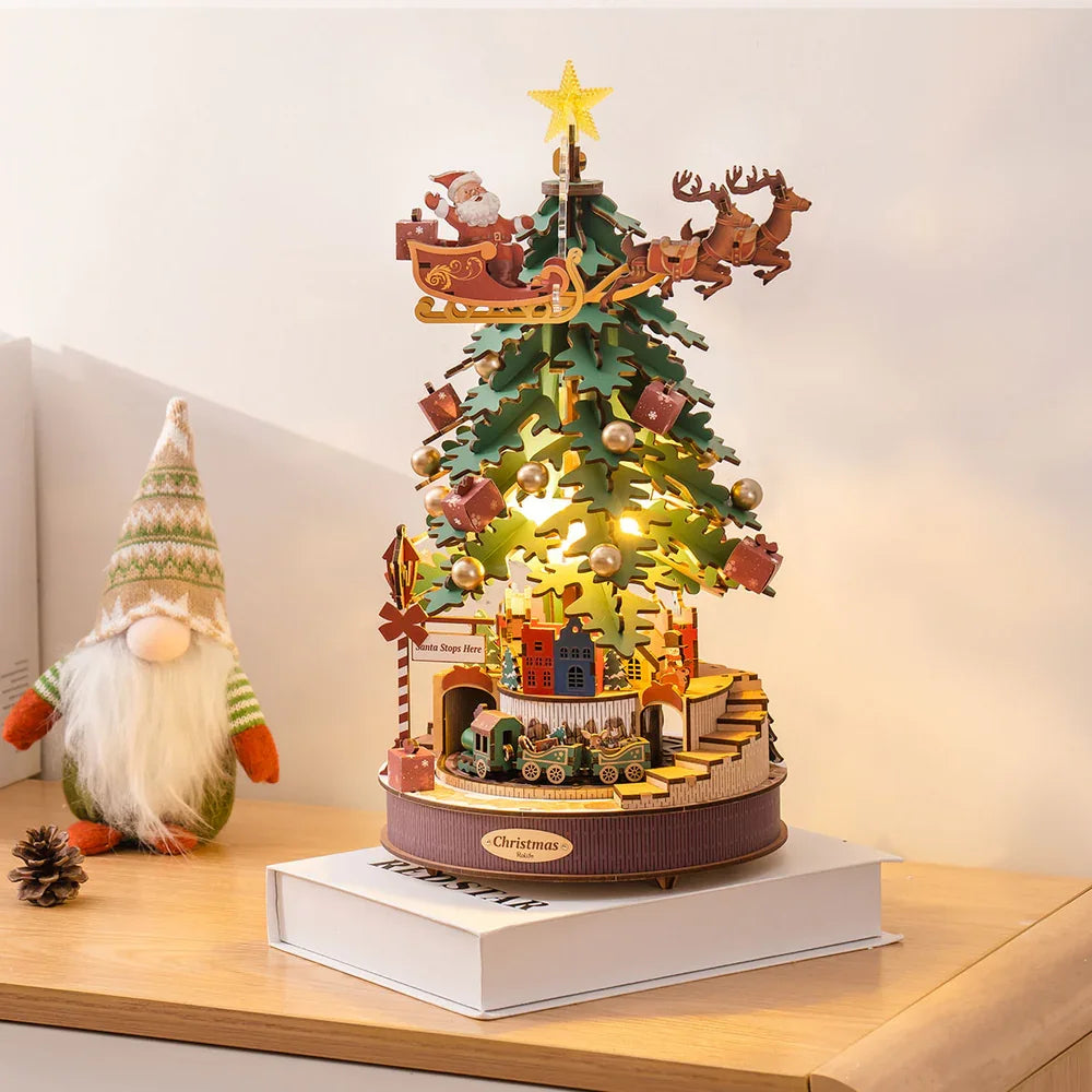 Robotime Rolife Christmas Melody Tree Music Dearmer Boxes 3D Wooden Puzzle with Light Perfect Family  GiftsEasy Assemble Toys