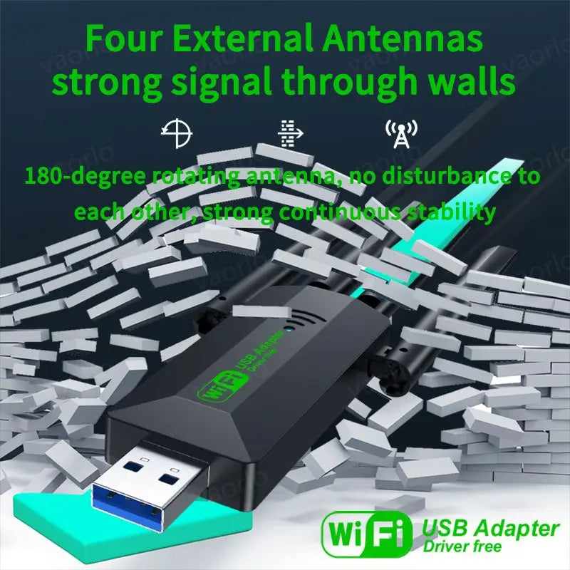 1200Mbps WiFi USB Adapter Dual Band 2.4G+5Ghz Wi-Fi Dongle 4 Antenna 802.11AC USB3.0 High-Speed Wireless Card Receiver PC/Laptop