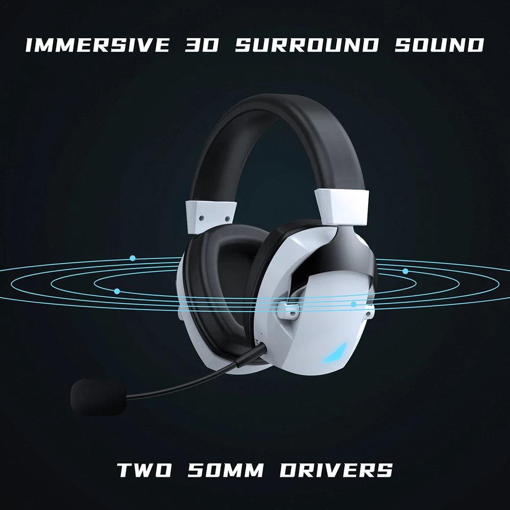 Tri-Mode Wired 2.4G Wireless Bluetooth Headphone with Noise-Cancelling Microphone Colorful LED Light Gaming Headset For PC Gamer