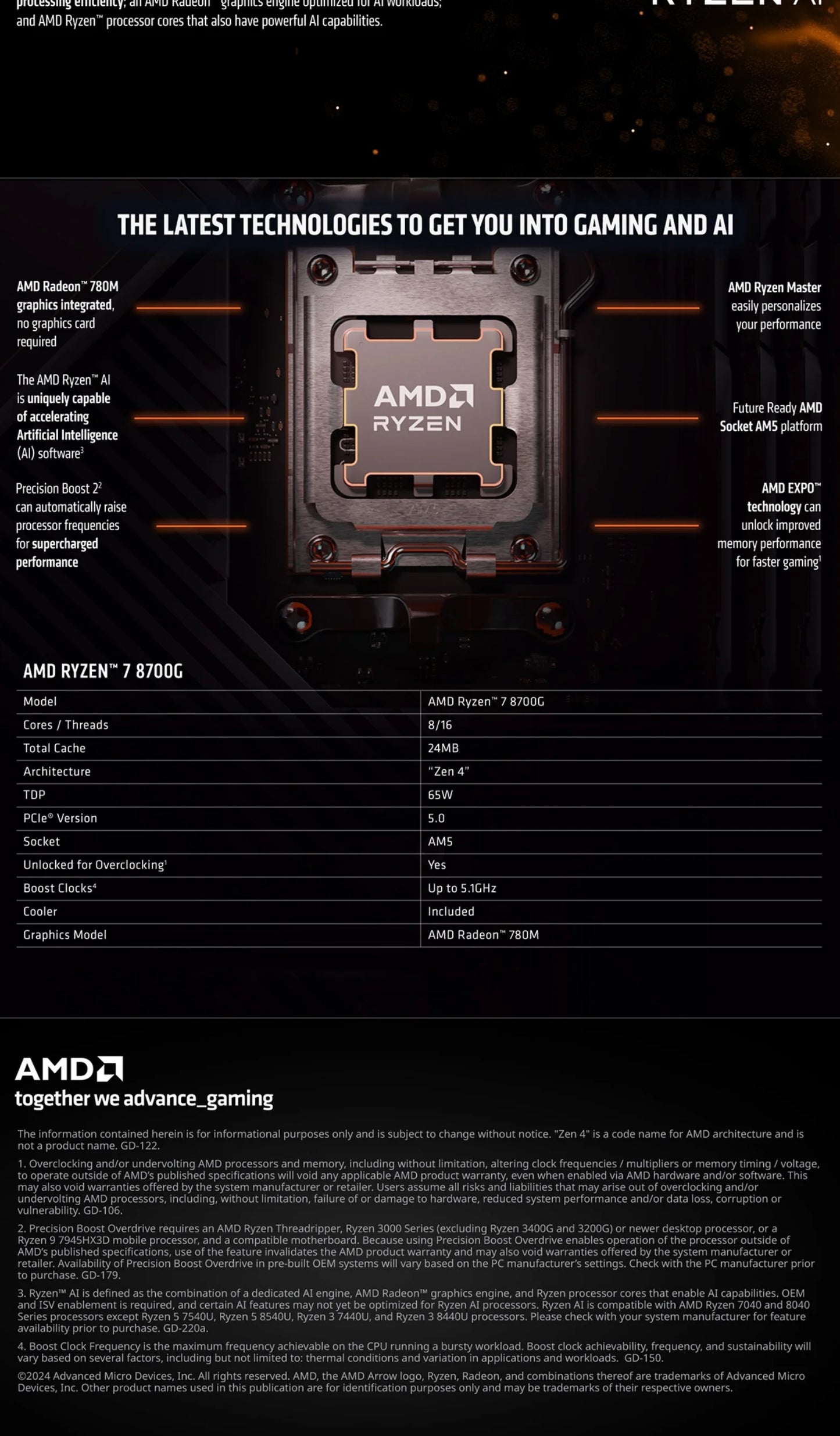 AMD Ryzen 7 8700G Ryzen 7 8000G Series 8-Core 4.2 GHz Socket AM5 65W AMD Radeon 780M Processor - 100-100001236 New Product