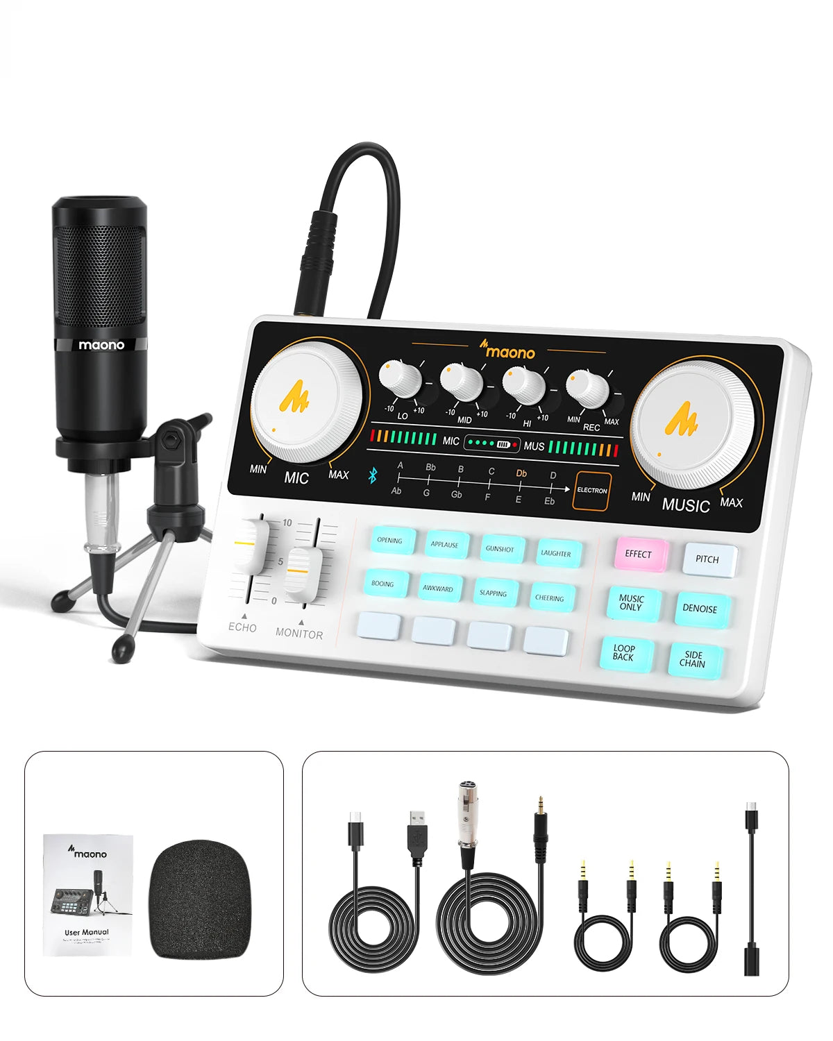 Maono AM200-S1 Sound Card Microphone Set MaonoCaster Audio Interface with Condenser Mic for Live Streaming,Recording,PC\Phone