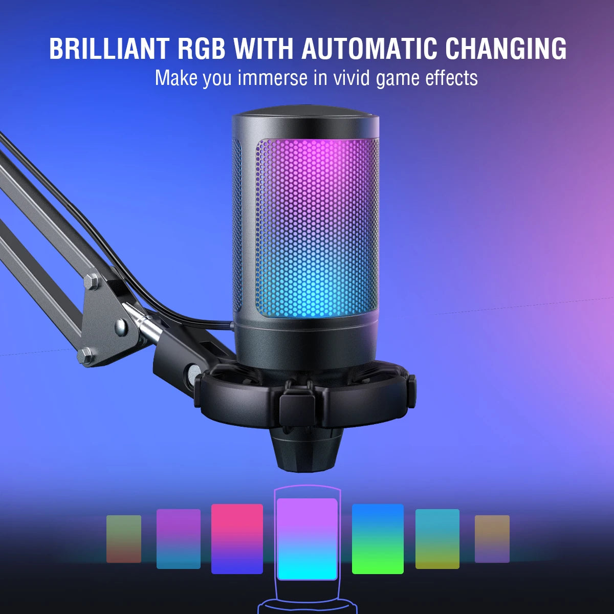 USB Gaming Microphone Kit for PC,PS4/5 Condenser Cardioid Mic Set with Mute Button/RGB /Arm Stand for Streaming Video-A6T