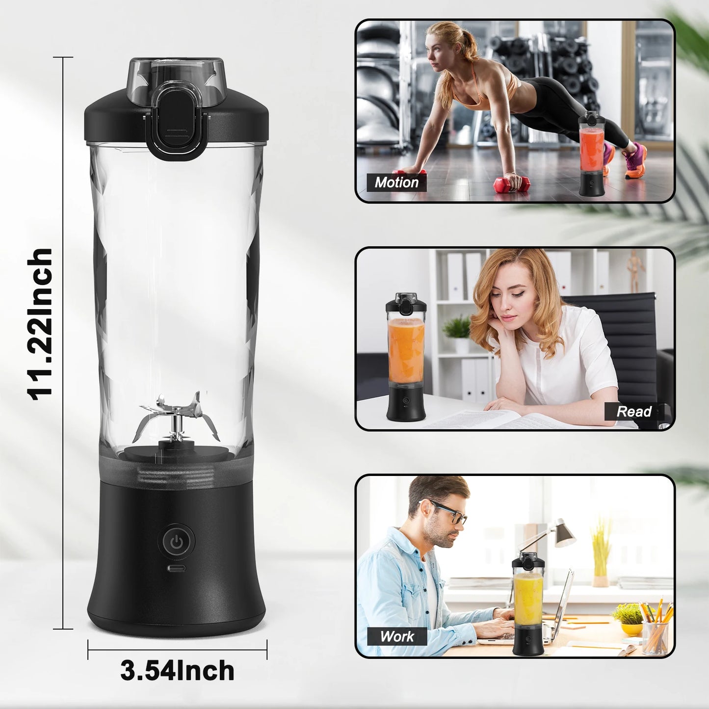 Mixeur électrique portable 600 ml, mixeur de fruits, 4000 mAh, rechargeable par USB, mini mixeur multifonction pour smoothies