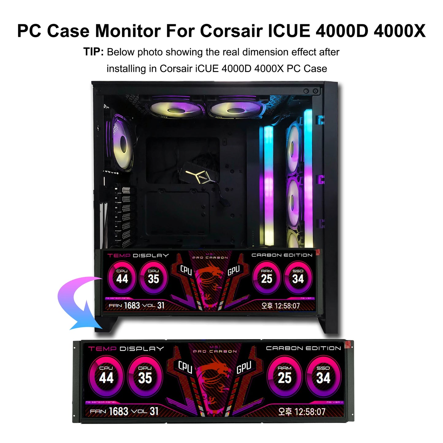 14.5 Inch 4000D Computer Case Touchscreen Supports Game Console Raspberry PI Monitor Temperature CPU GPU Portable Display