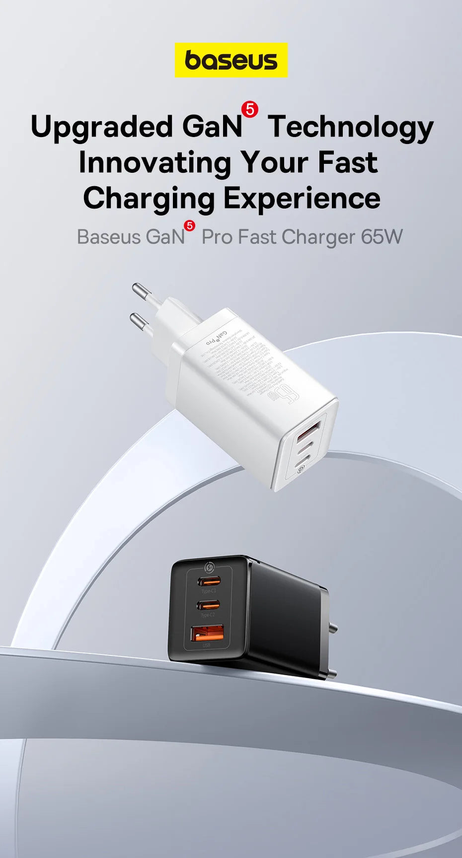 Baseus 65W GaN Charger Quick Charge 4.0 3.0 Type C PD USB Charger Portable QC4.0 3.0 Fast Charger For Laptop IPhone14 13