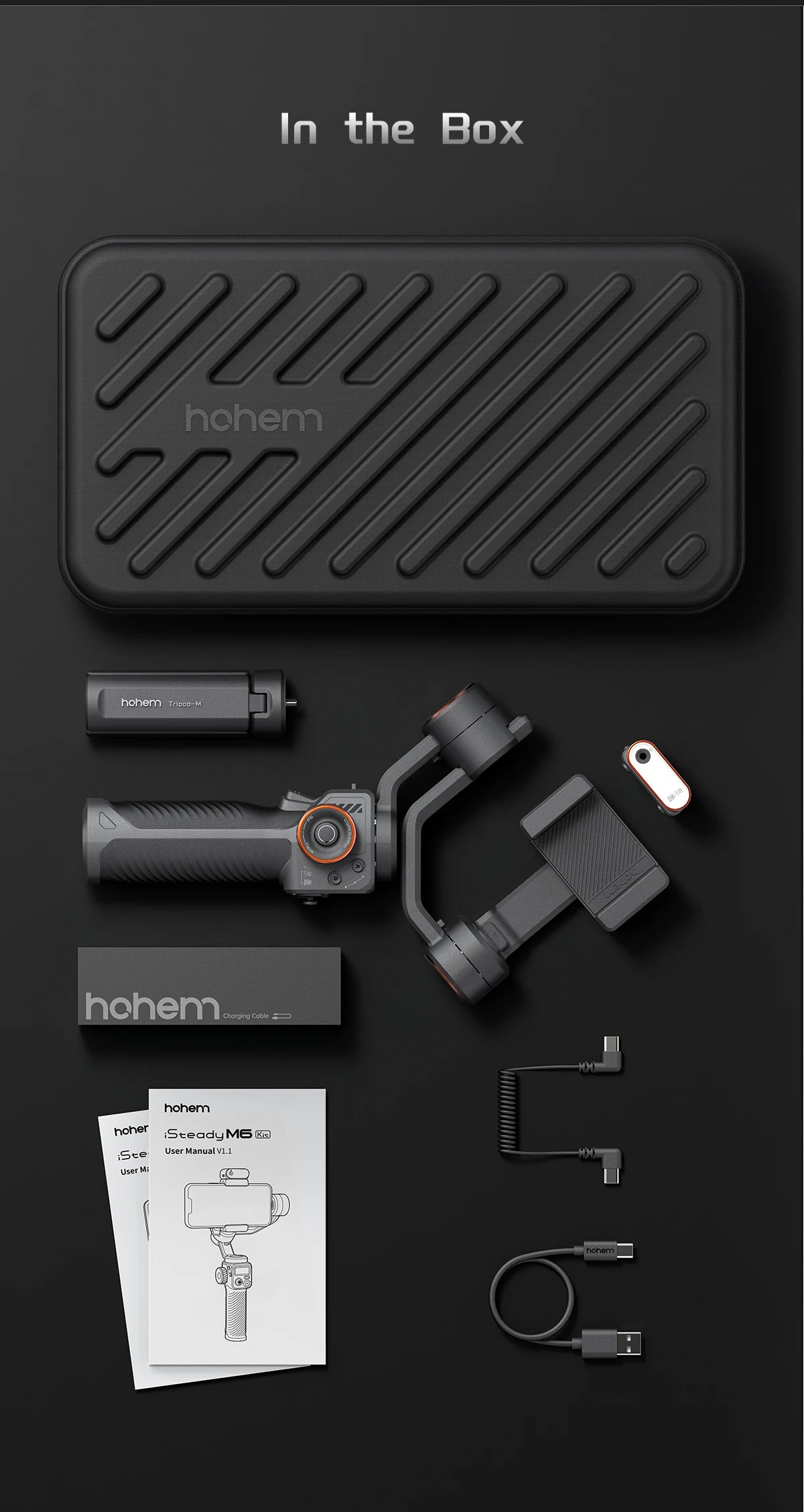 Kit Hohem-iSteady M6 Gimbal pour smartphone, stabilisateur 3 axes, AI Tracker, Fill Light, pour iPhone 15 Pro Max et Android