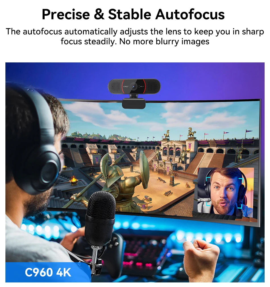 Webcam 4K Web Camera Streaming Autofocus EMEET USB Caméra d'ordinateur avec microphones pour Zoom/Teams/OBS/PC/Mac/Ordinateur portable