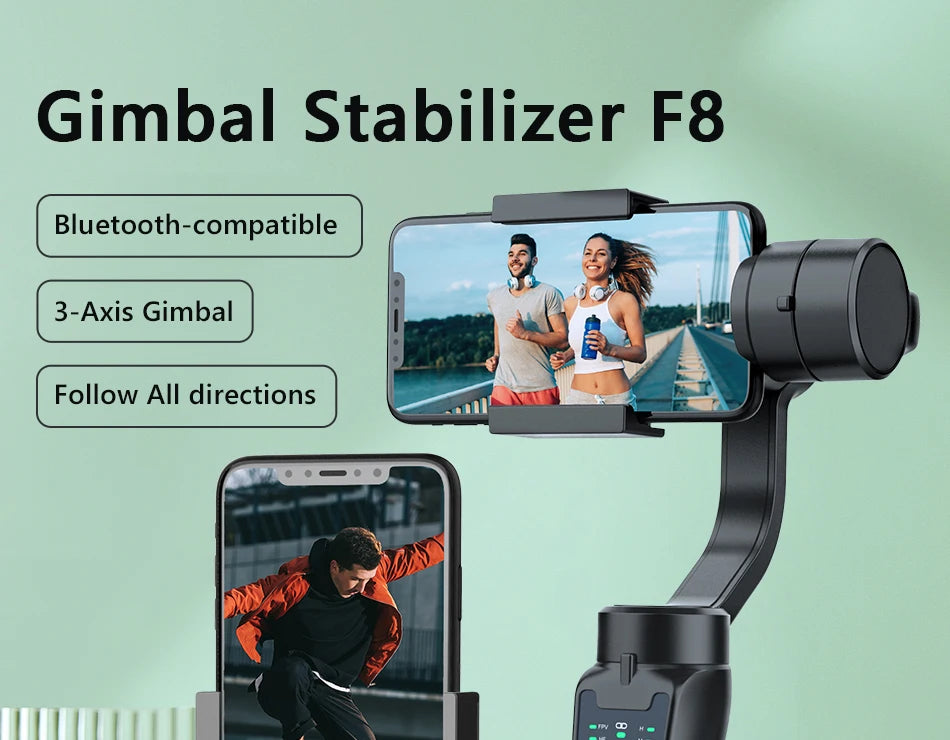 Support de téléphone à cardan 3 axes portatif F8 Stabilisateur d'enregistrement vidéo anti-secousse pour téléphone portable Xiaomi iPhone Smartphone