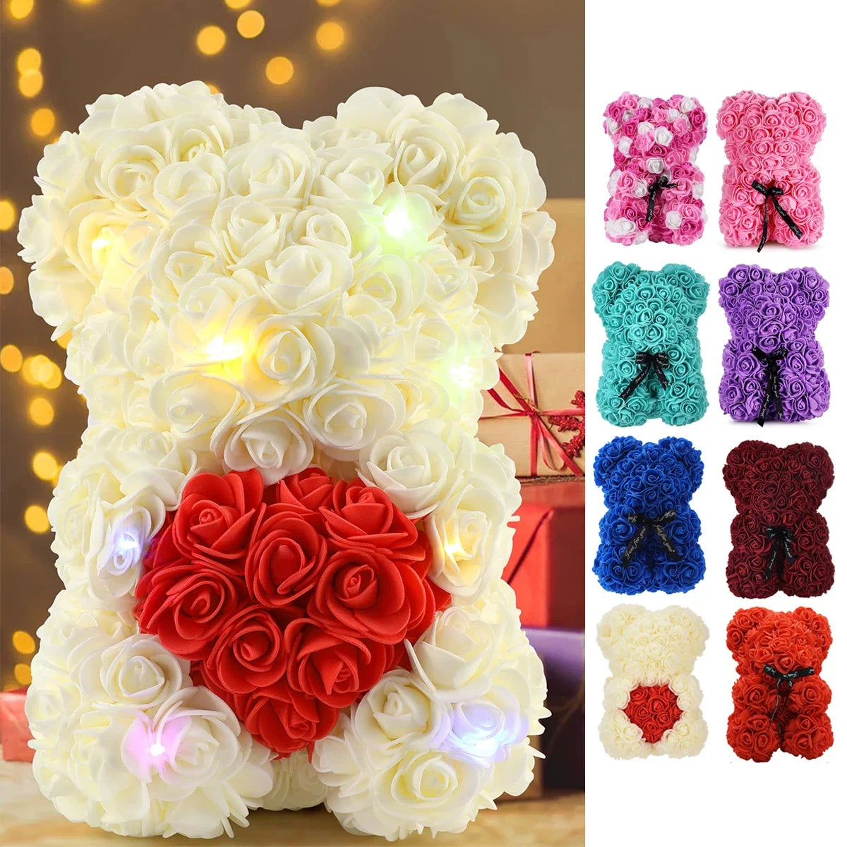 1pc Fleur Artificielle Rose Éternelle Ours en Peluche pour Maman Fête des Mères Anniversaire Saint Valentin Anniversaire Cadeaux et Décorations