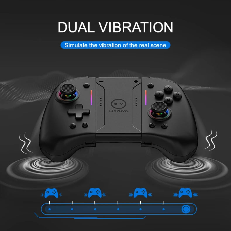 Manette de jeu sans fil LinYuvo KS42 Meteor Light avec 8 lumières RVB de couleur pour Switch/Lite/OLED, avec programmable, turbo et vibration