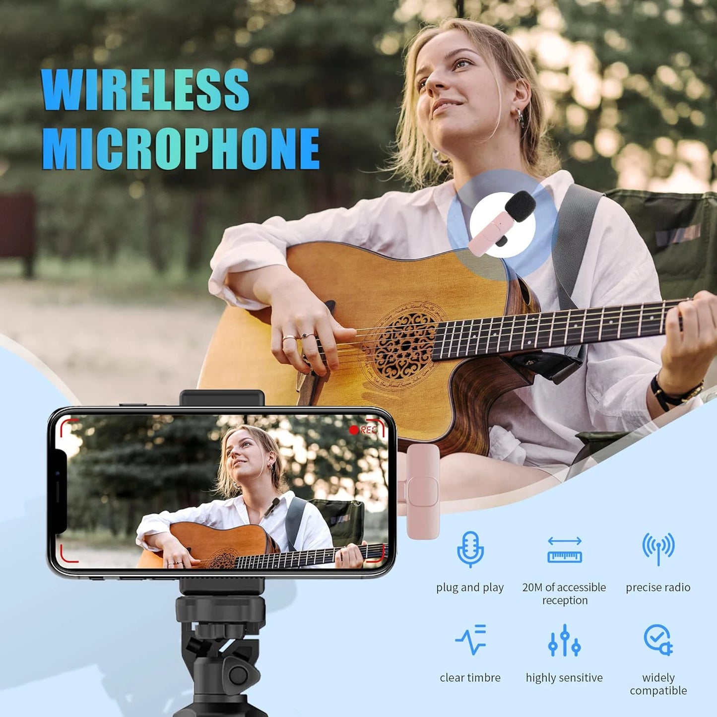 Nouveau microphone cravate sans fil, mini micro d'enregistrement audio vidéo portable pour iPhone Android, diffusion en direct, jeu, téléphone