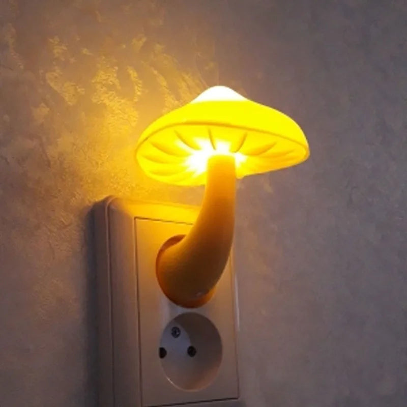 Bedroom Led Night Light Mushroom Wall Socket Lamp Eu Us Plug Warm White Light-control Sensor Bedroom Light Home Decoration