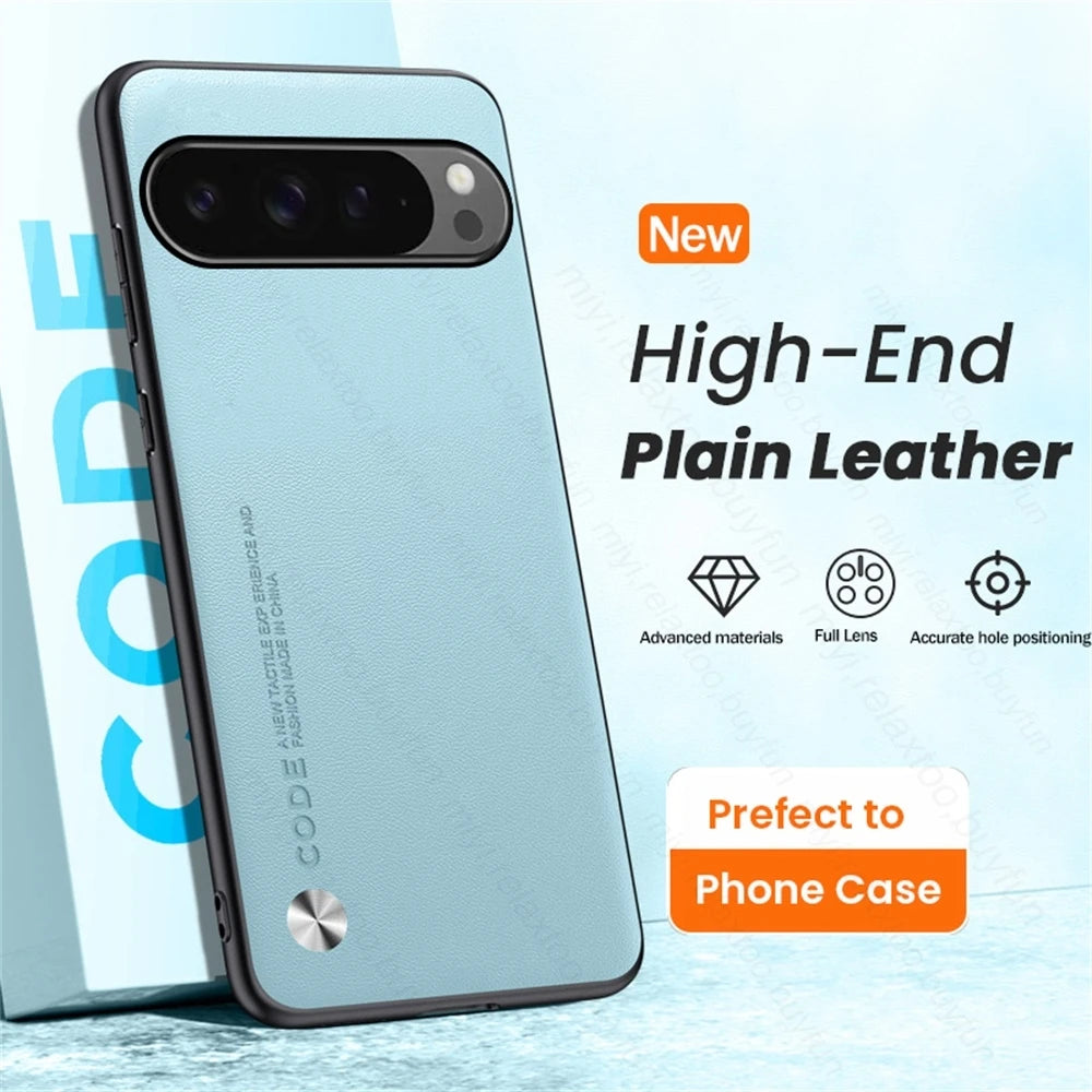 Plain Leather Back Cover For Google Pixel9 Pixel9Pro Pixel 9 Pro XL Case Pixle 9 ProXL 9Pro 9ProXL TPU Soft Frame Protect Fundas