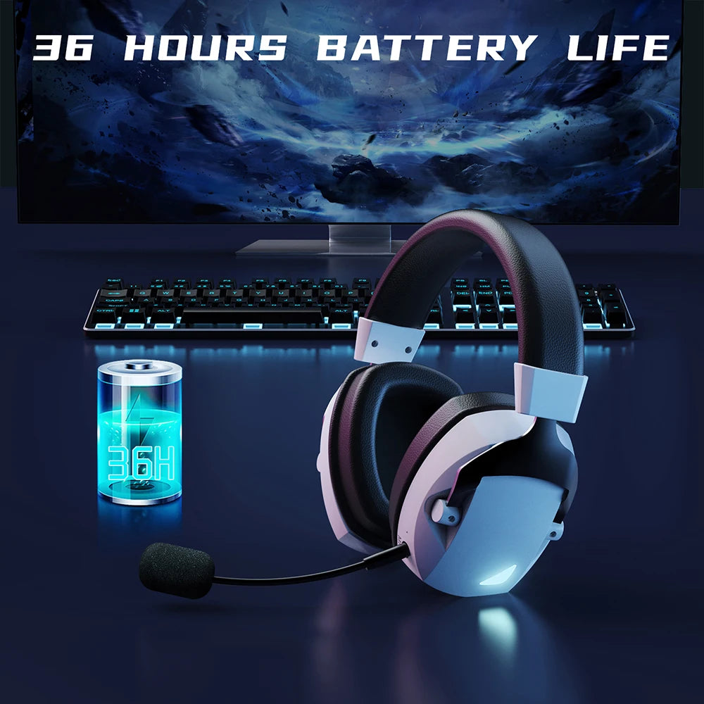 Tri-Mode Wired 2.4G Wireless Bluetooth Headphone with Noise-Cancelling Microphone Colorful LED Light Gaming Headset For PC Gamer