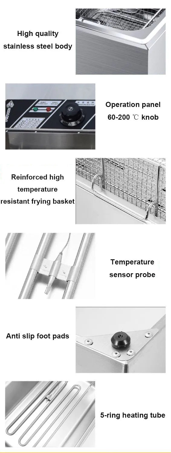 Friteuse électrique en acier inoxydable Friteuse électrique commerciale Friteuse domestique Poêle à frites Machine de fabrication de frites 6L EU