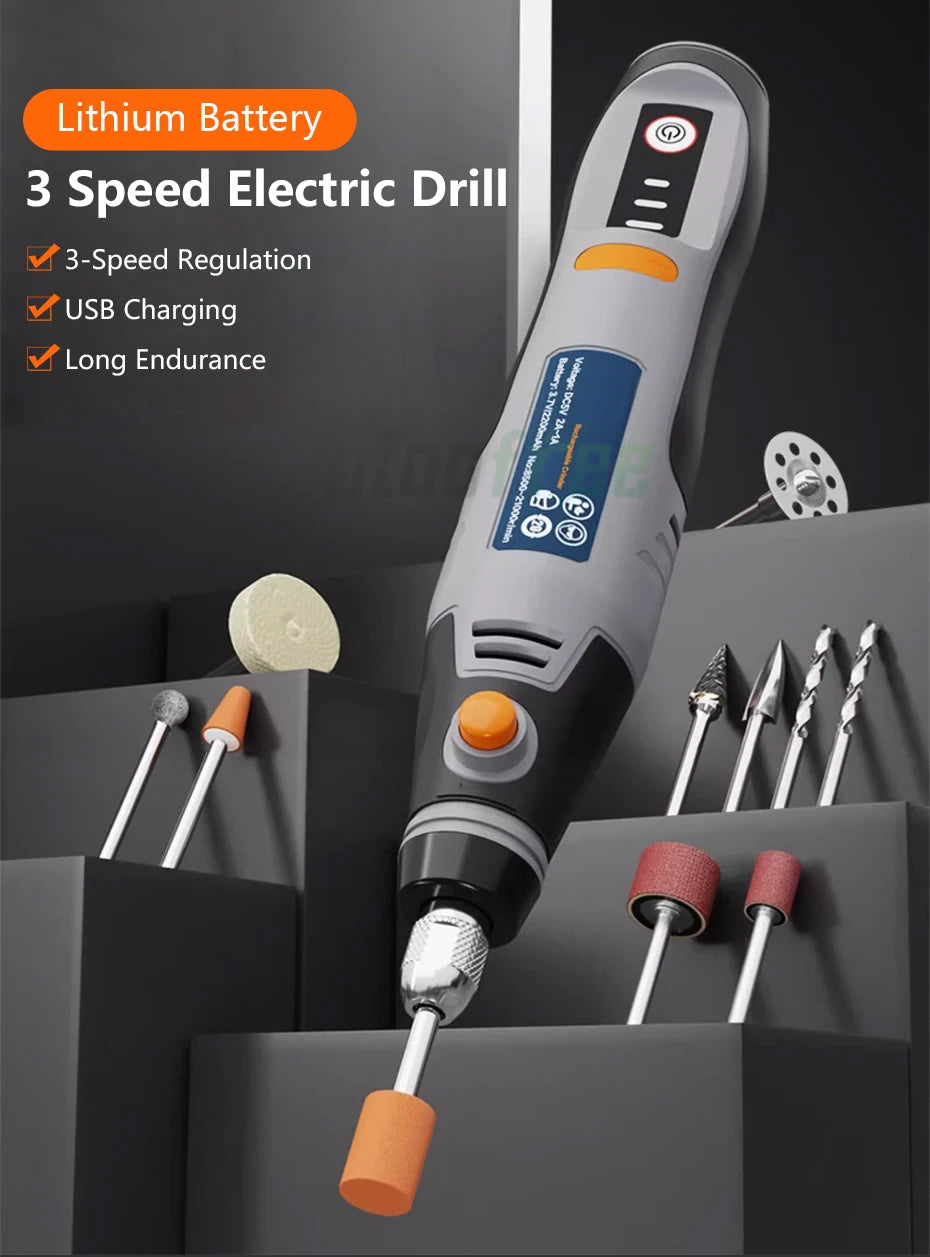 35W USB Cordless Rotary Tool Dremel DIY Mini Drill Engraving Pen Electric 3 Speed Mini Wireless Drill Set 8500r-21000r/min