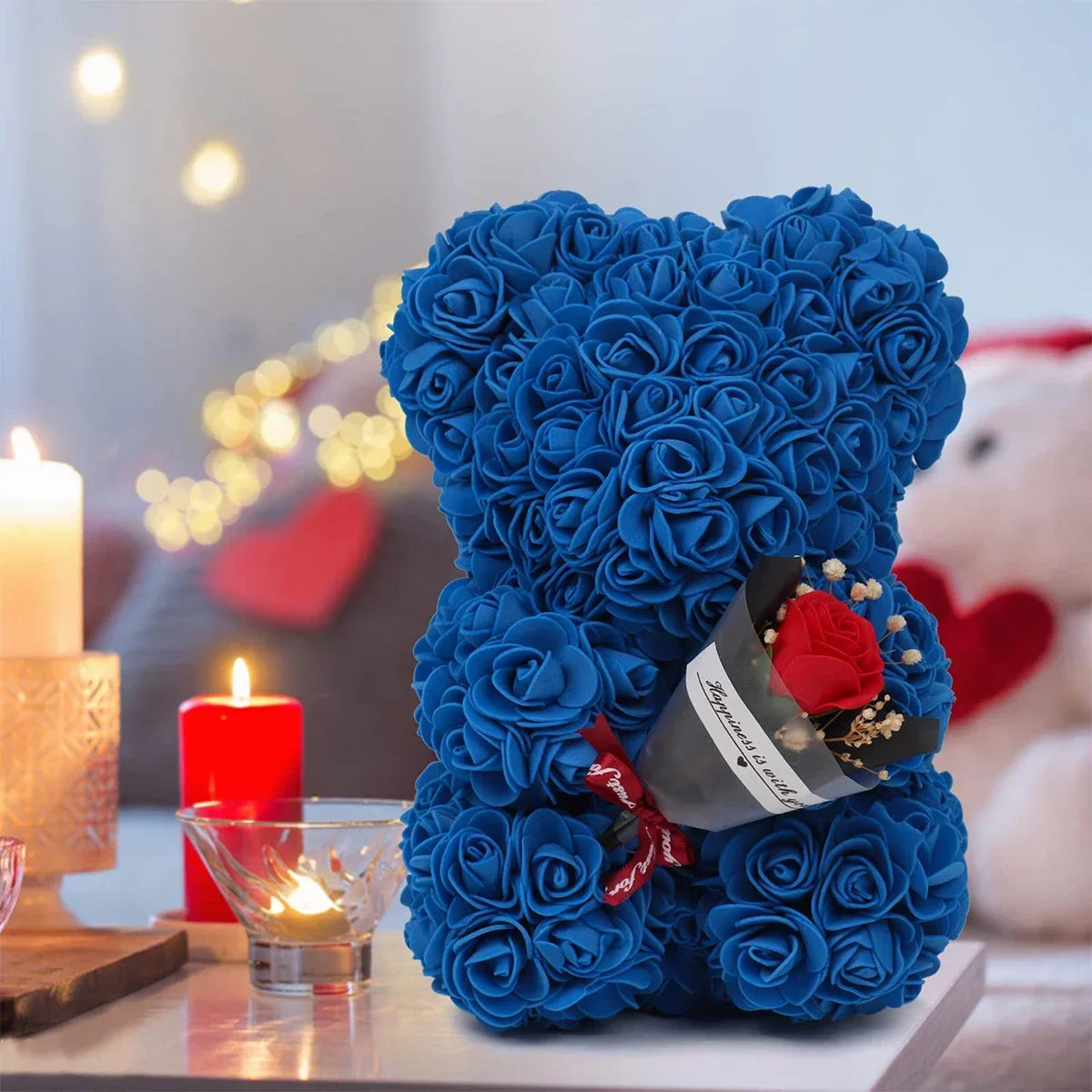 1pc Fleur Artificielle Rose Éternelle Ours en Peluche pour Maman Fête des Mères Anniversaire Saint Valentin Anniversaire Cadeaux et Décorations