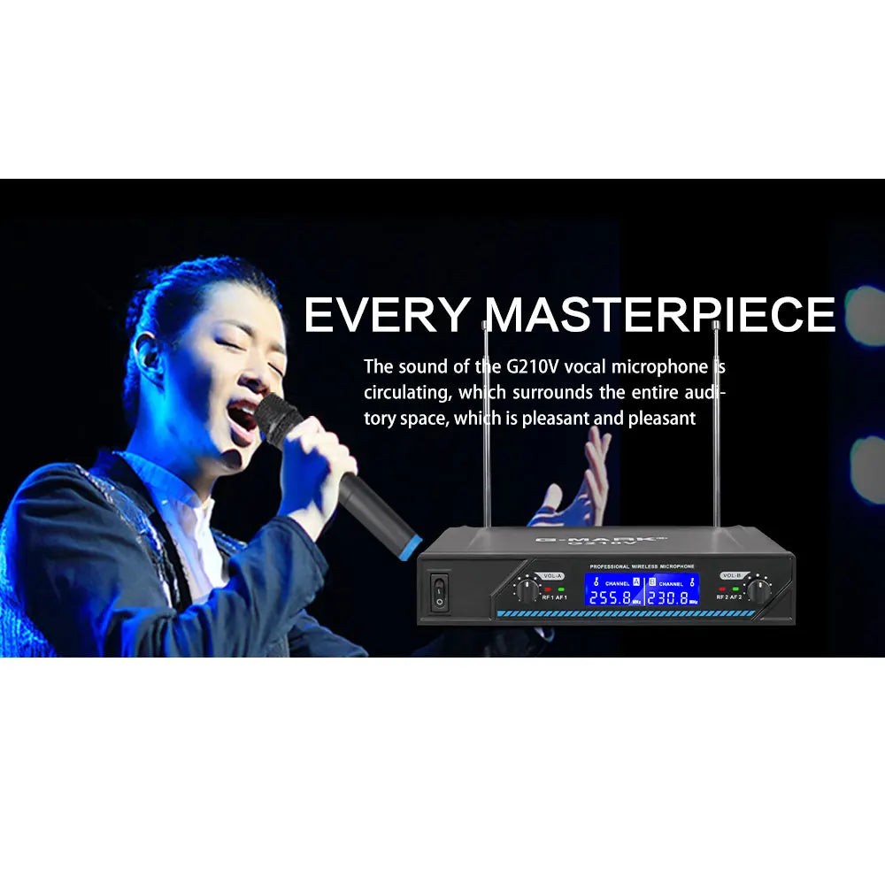 Wireless Microphone G-MARK G210V Professional 2 Channels Handheld Karaoke Mic For Party Meeting Church Show Home