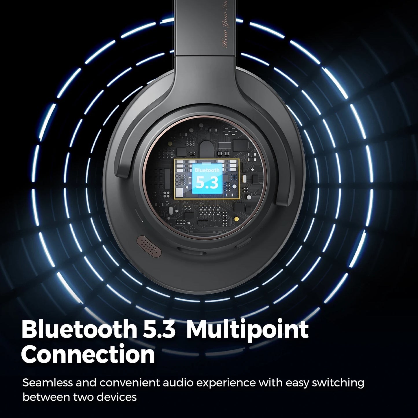 SoundPEATS Space Headphones Bluetooth 5.3 Hybrid Active Noise Cancelling Wireless Headphone,123H Play,Mic,Multipoint Connection